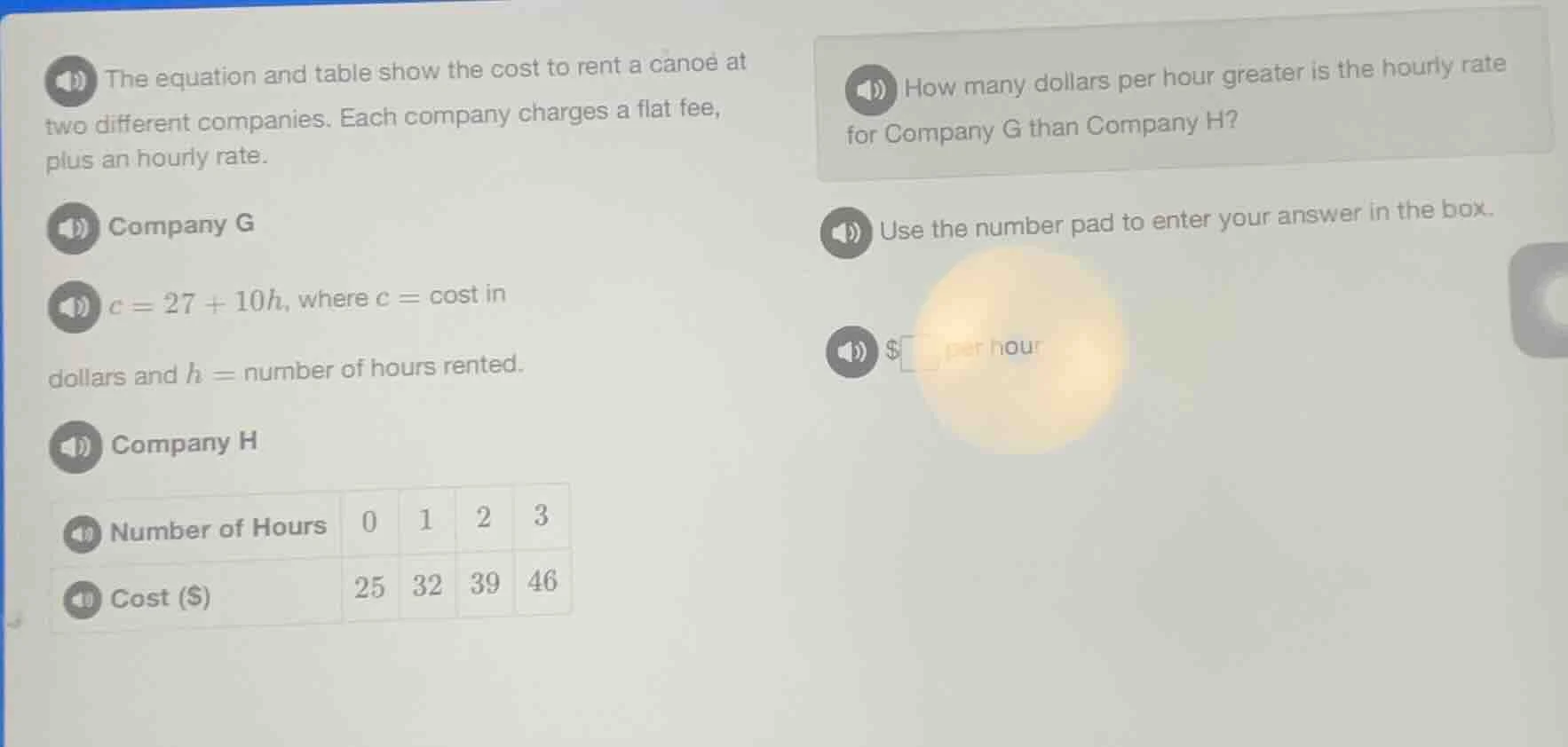 the equation and table show the cost to rent a canoe at two different c…