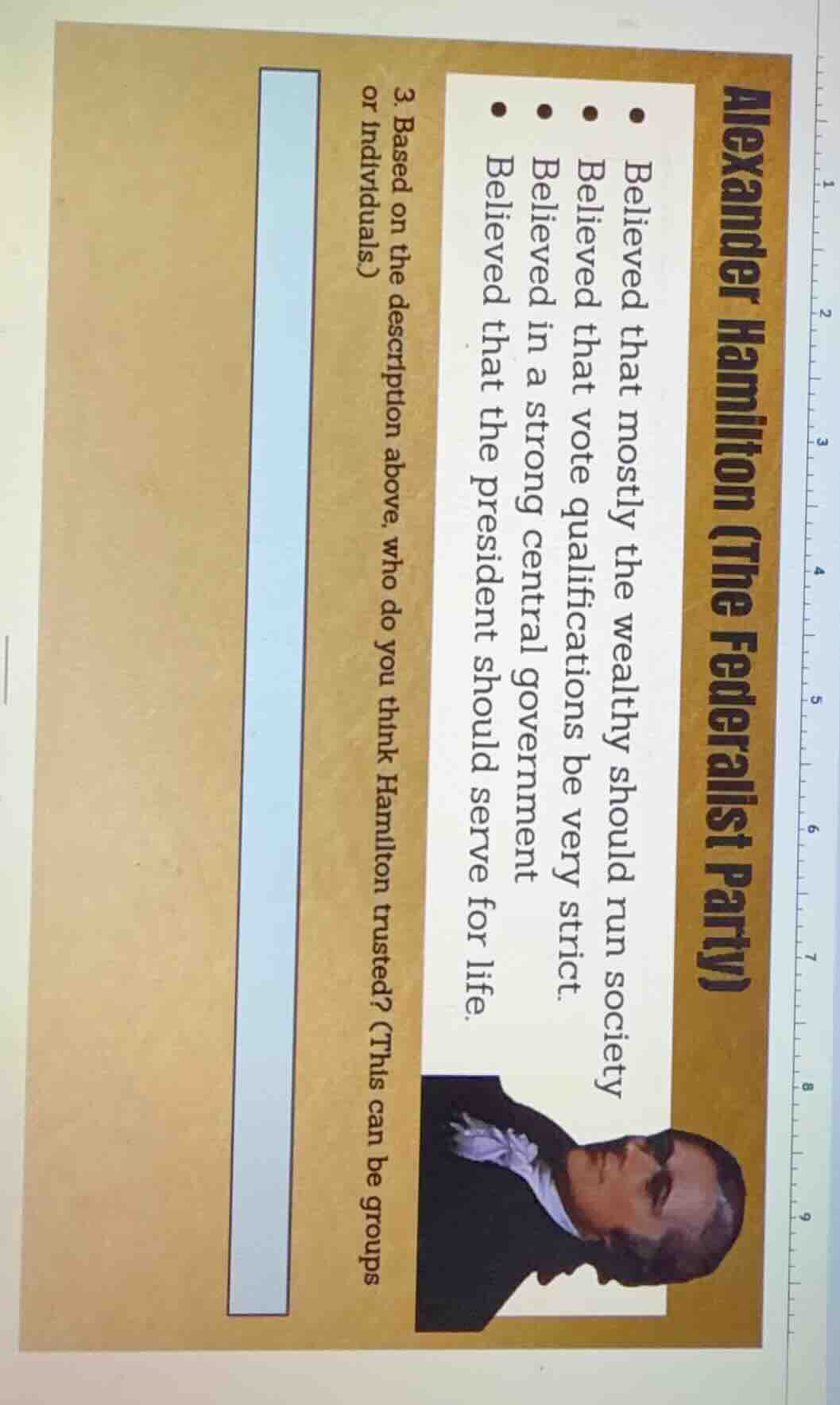 alexander hamilton (the federalist party) - believed that mostly the we…