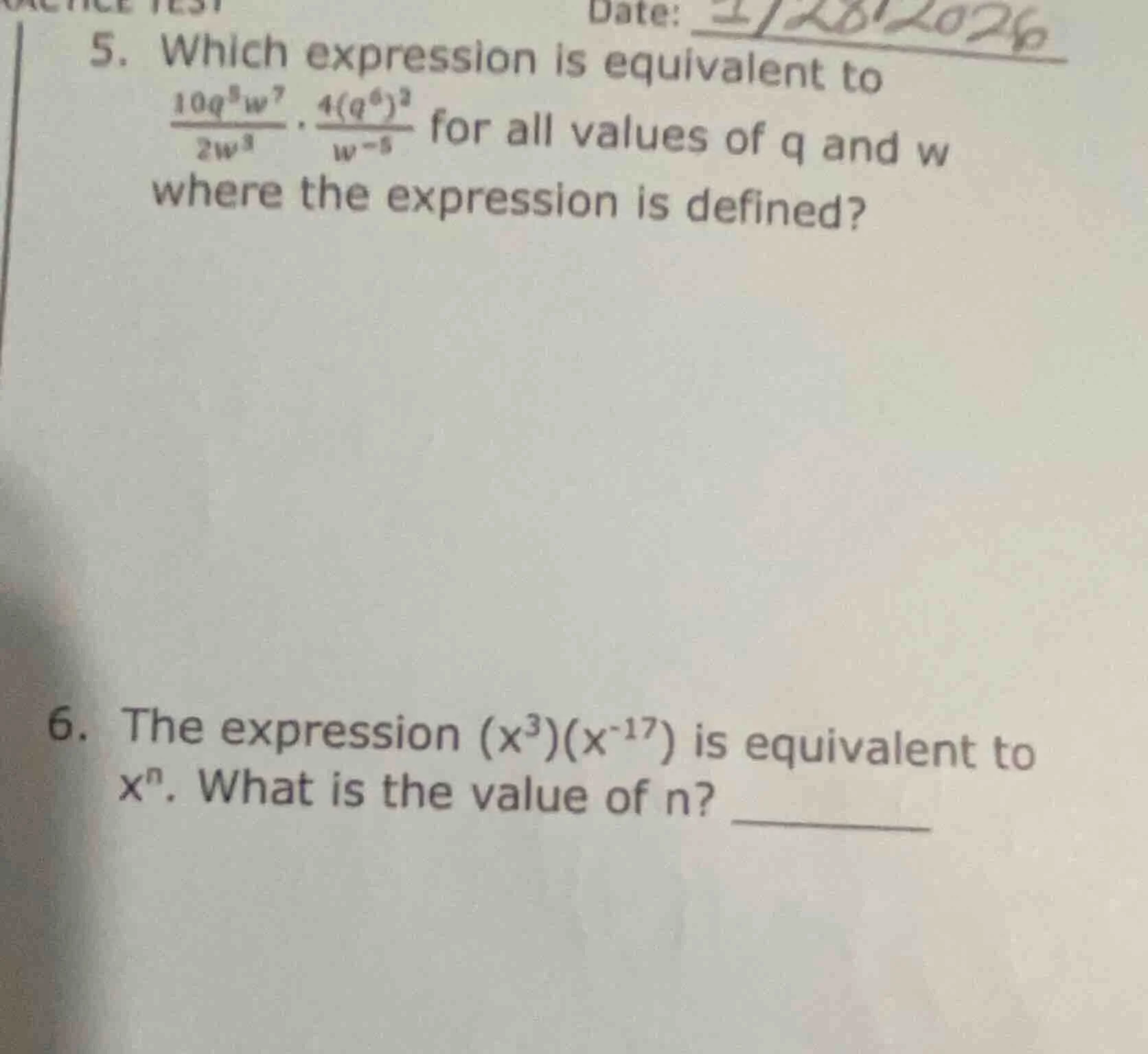 5. which expression is equivalent to \\(\\frac{10q^8w^7}{2w^3} \\cdot \…