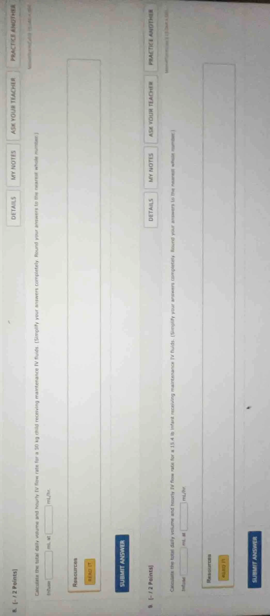 8. -/2 points calculate the total daily volume and hourly iv flow rate …