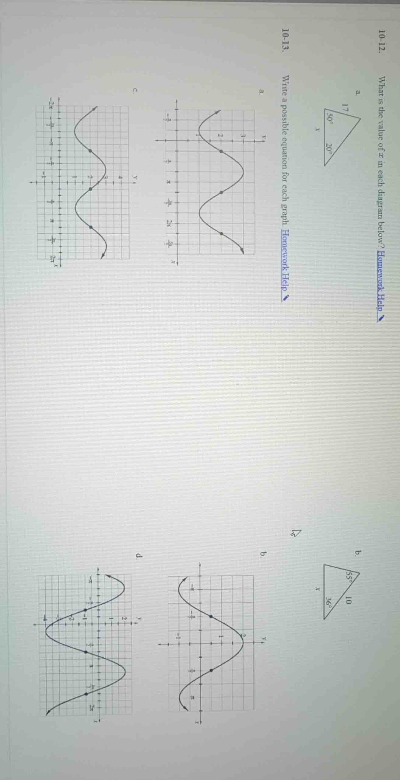 10 - 12. what is the value of x in each diagram below? homework help a.…