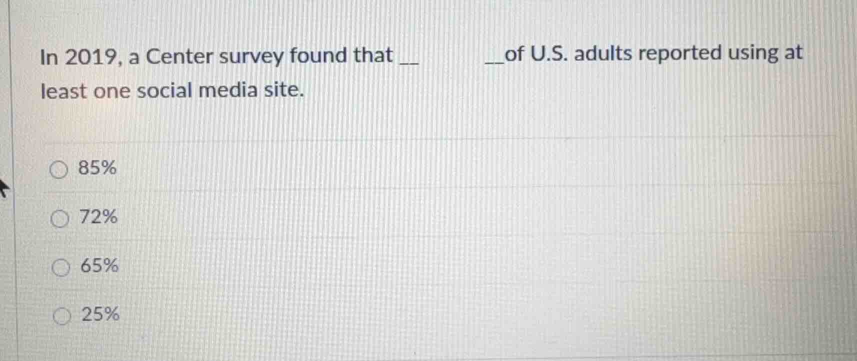 in 2019, a center survey found that __ __of u.s. adults reported using …