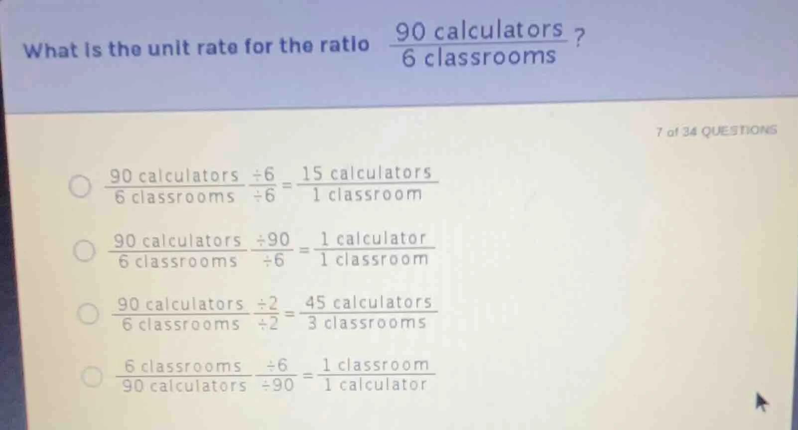 what is the unit rate for the ratio \\(\\frac{90 \\text{ calculators}}{…