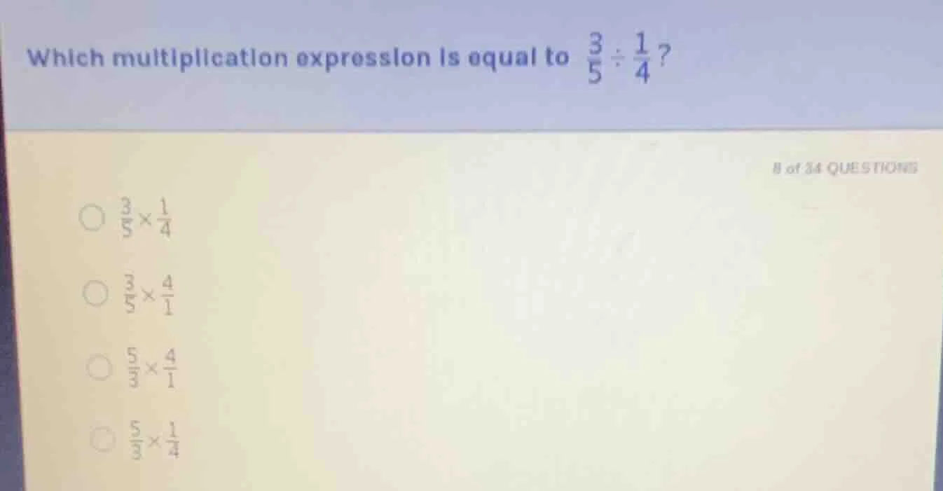 which multiplication expression is equal to \\(\\frac{3}{5} \\div \\fra…