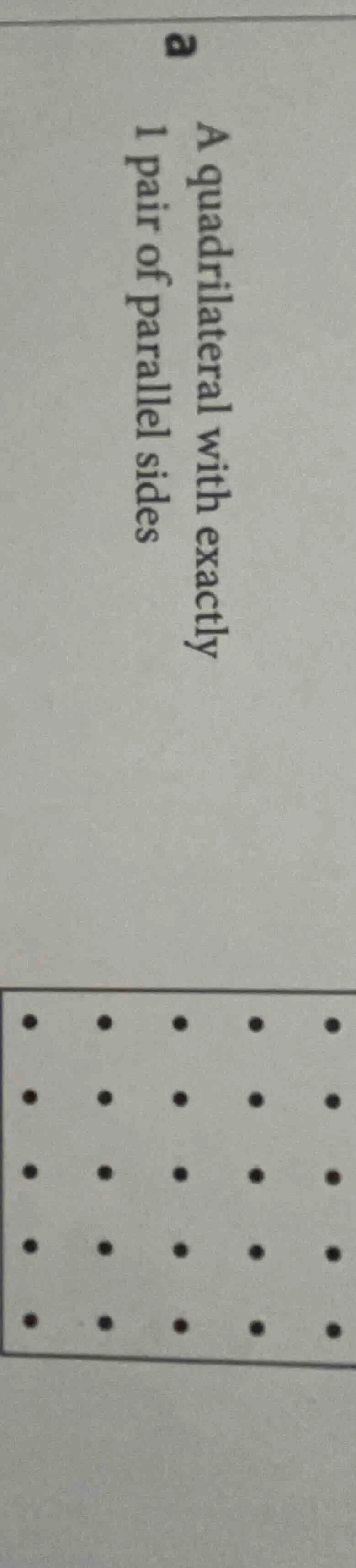 a a quadrilateral with exactly 1 pair of parallel sides
