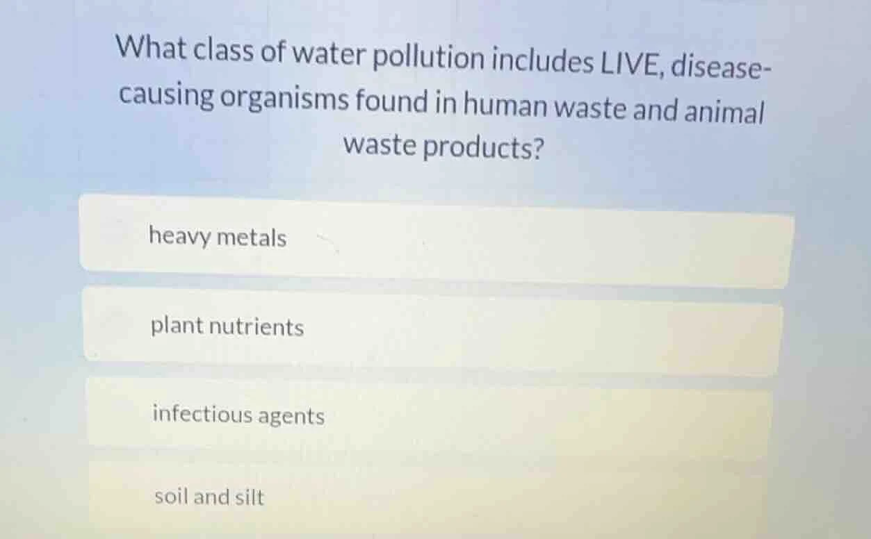 what class of water pollution includes live, disease-causing organisms …