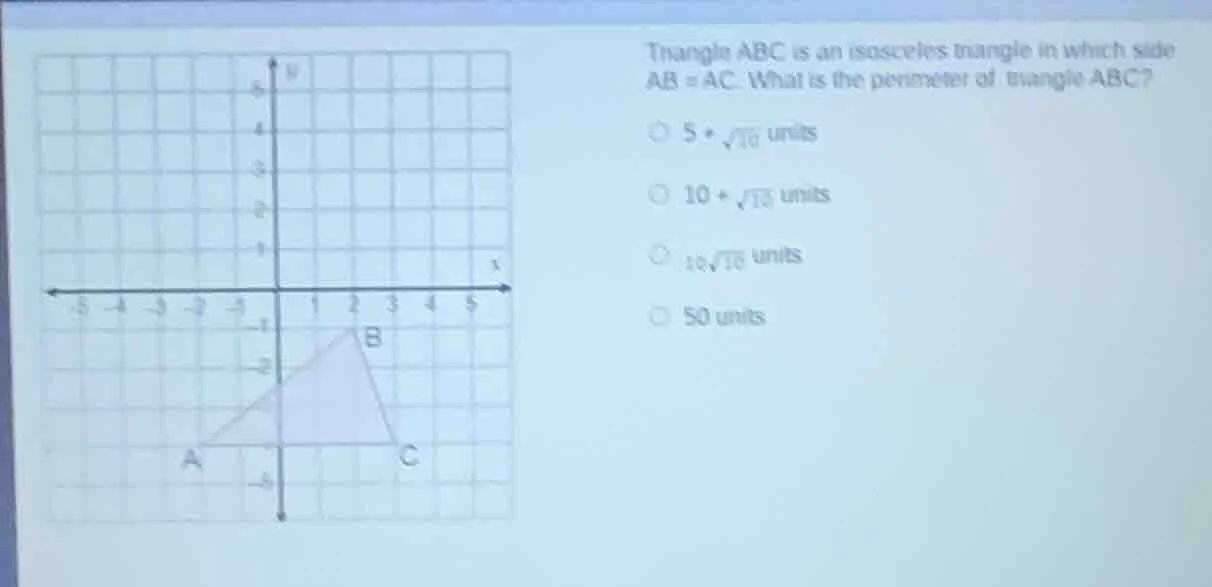 triangle abc is an isosceles triangle in which side ab = ac. what is th…