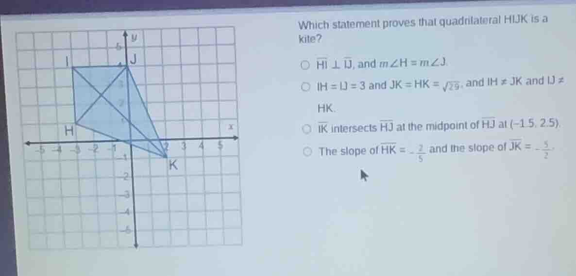 which statement proves that quadrilateral hijk is a kite? - $overline{h…