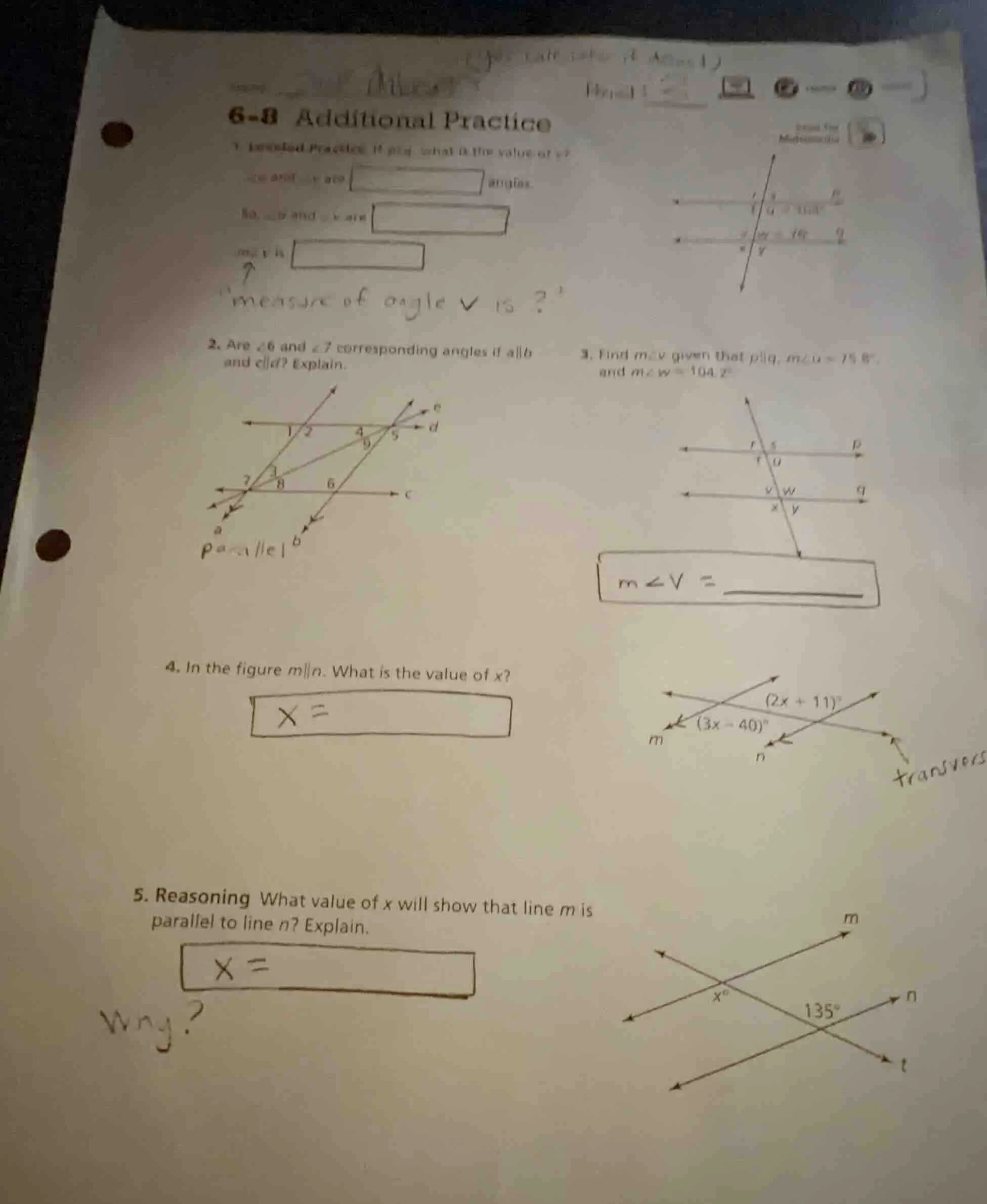 6 - 8 additional practice 1. (some text about angles and parallel lines…