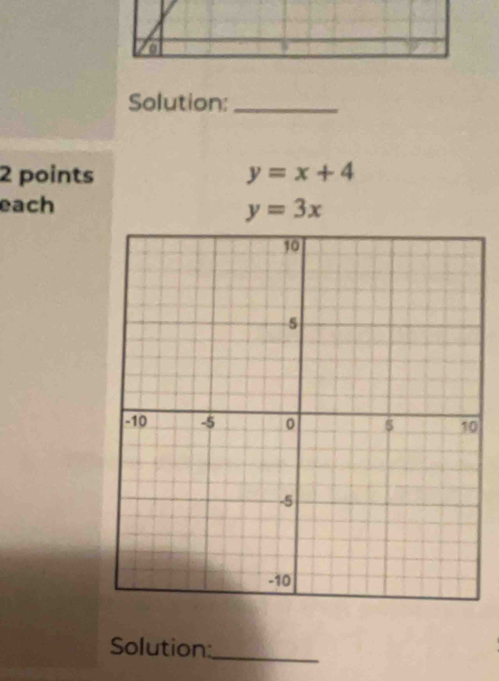 y = x + 4\ y = 3x\ (grid coordinate system graph)\ solution:______