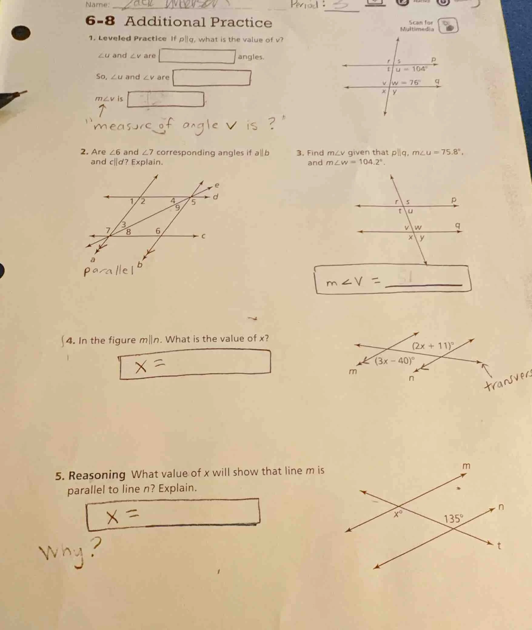 6-8 additional practice 1. leveled practice if ( p parallel q ), what i…