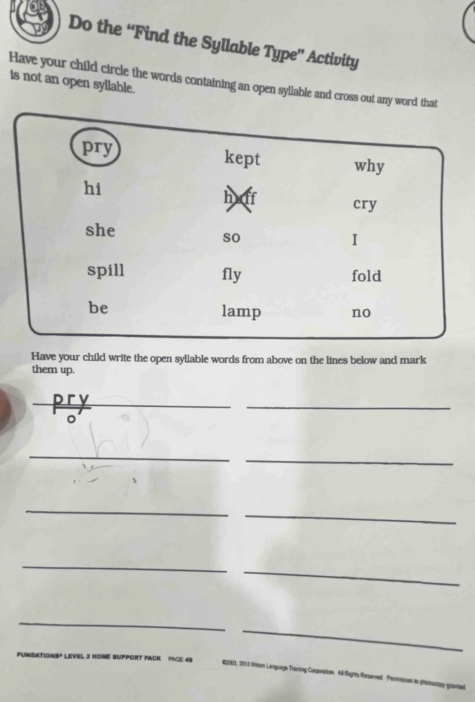 do the \find the syllable type\ activity have your child circle the wor…