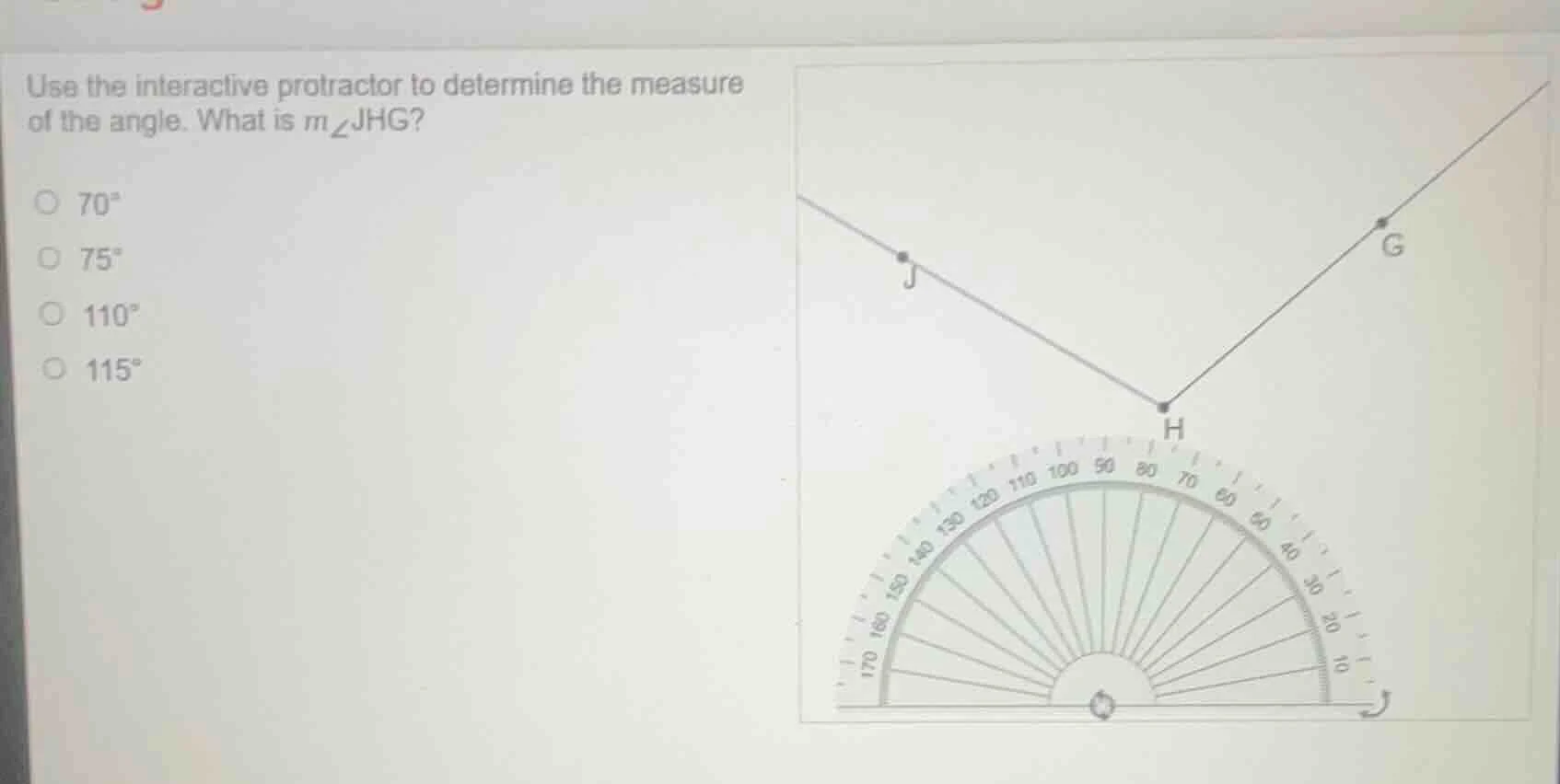 use the interactive protractor to determine the measure of the angle. w…