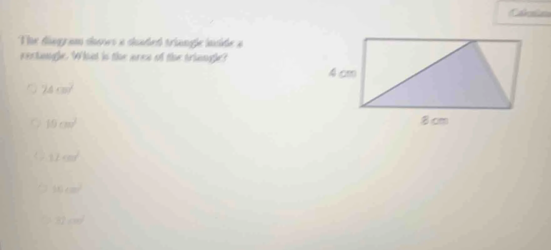the diagram shows a shaded triangle inside a rectangle. what is the are…