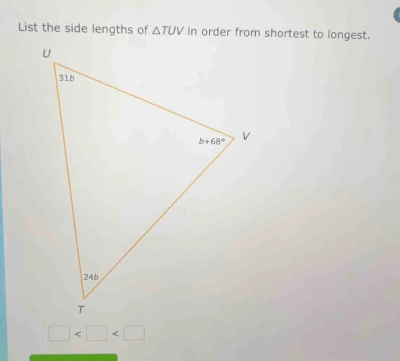 list the side lengths of $\\triangle tuv$ in order from shortest to lon…