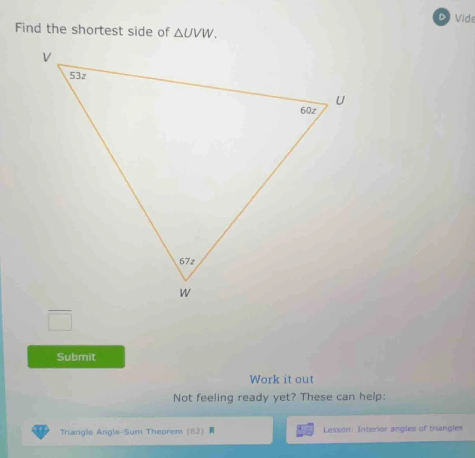 find the shortest side of $\\triangle uvw$.