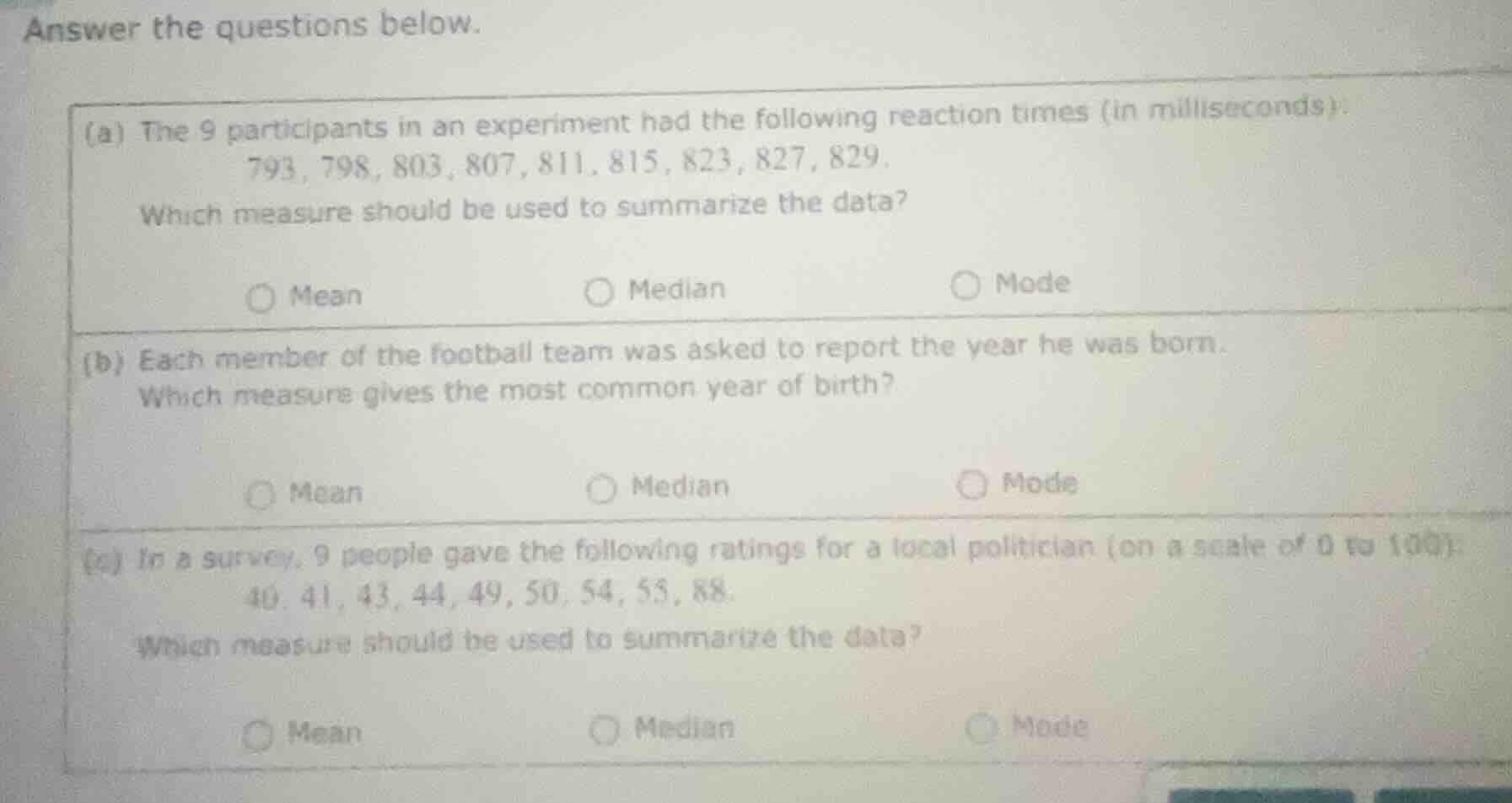 answer the questions below. (a) the 9 participants in an experiment had…