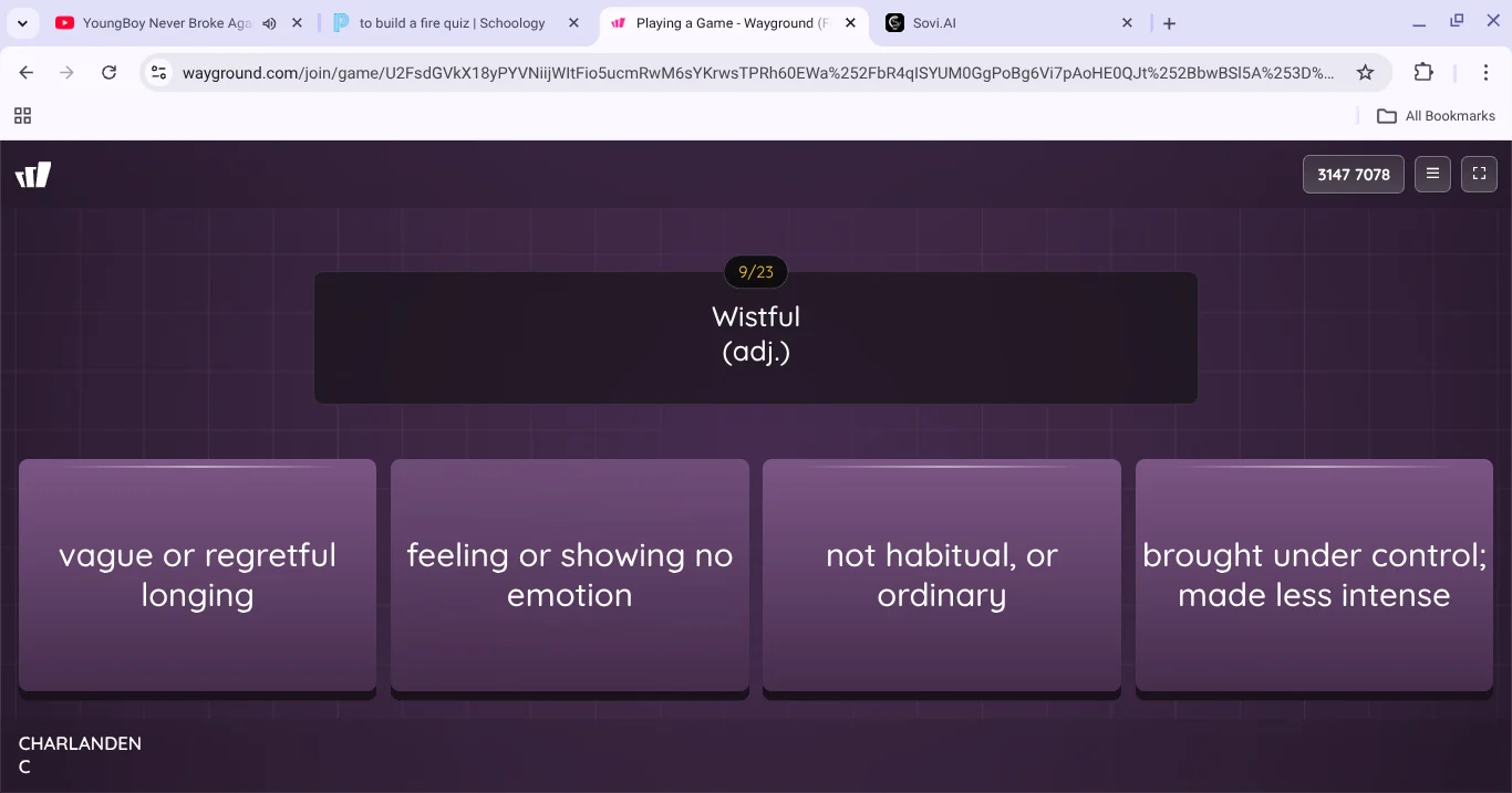 wistful (adj.) vague or regretful longing feeling or showing no emotion…