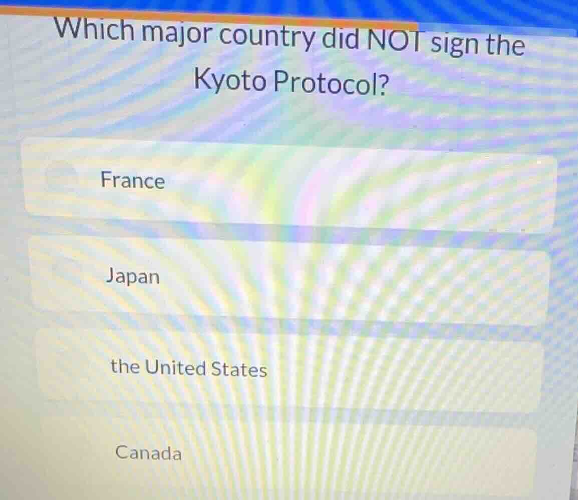 which major country did not sign the kyoto protocol? france japan the u…