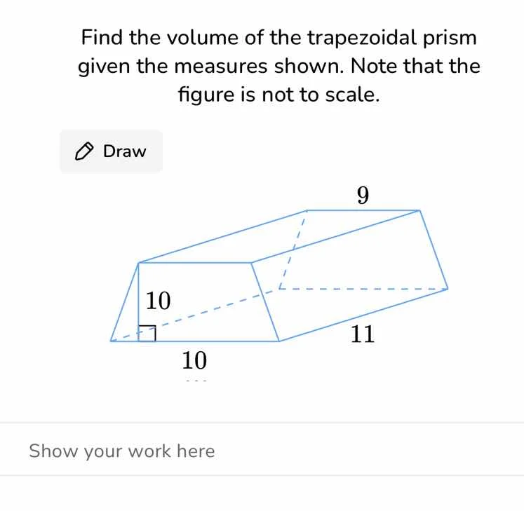 find the volume of the trapezoidal prism given the measures shown. note…