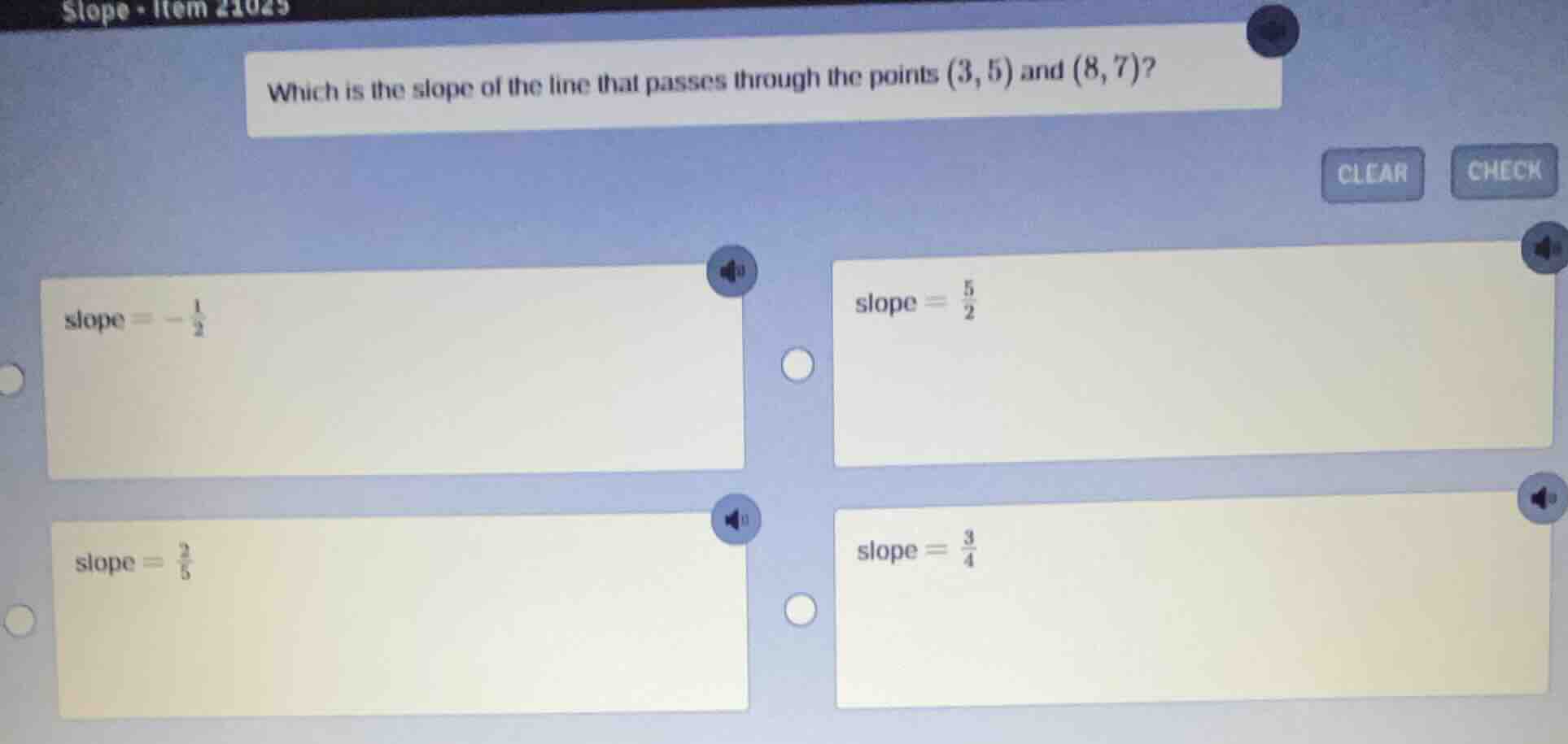 which is the slope of the line that passes through the points (3, 5) an…