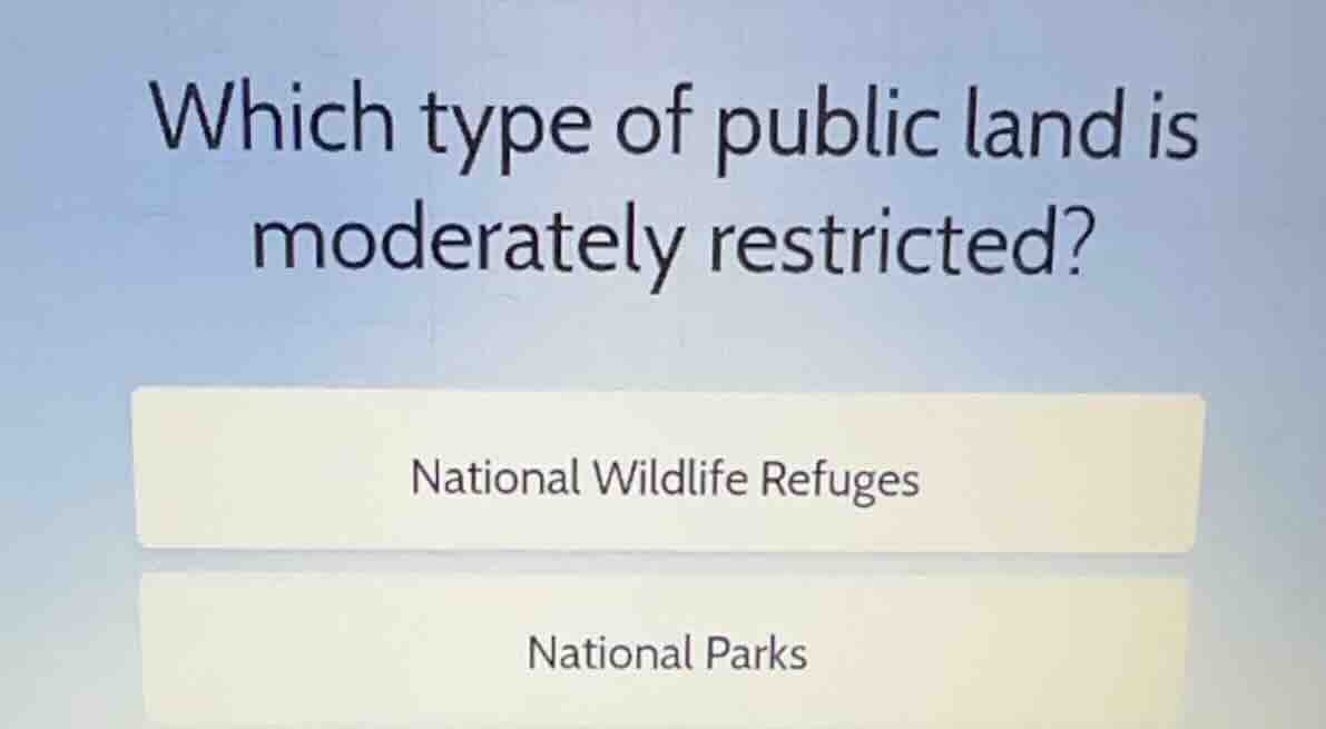 which type of public land is moderately restricted? national wildlife r…