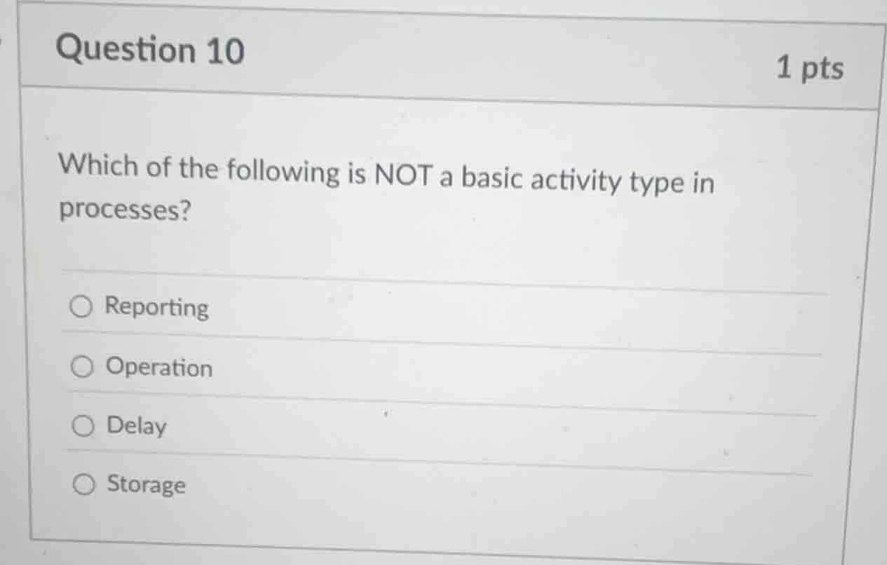 question 10 1 pts which of the following is not a basic activity type i…