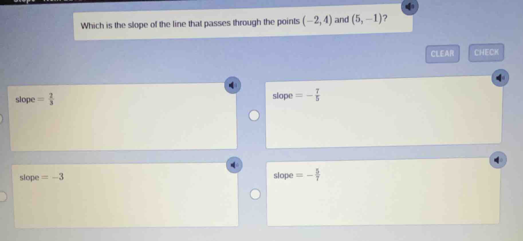 which is the slope of the line that passes through the points (-2, 4) a…