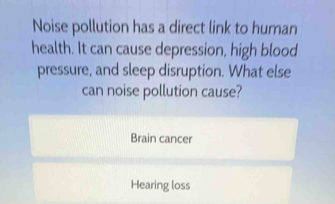 noise pollution has a direct link to human health. it can cause depress…