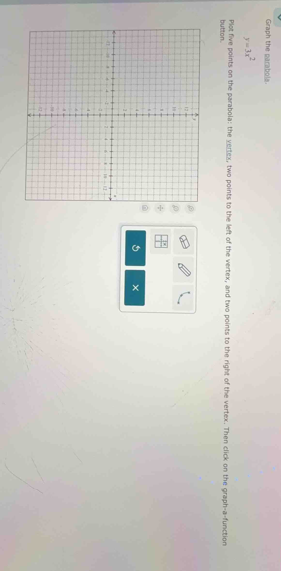 graph the parabola. y=3x^2 plot five points on the parabola: the vertex…