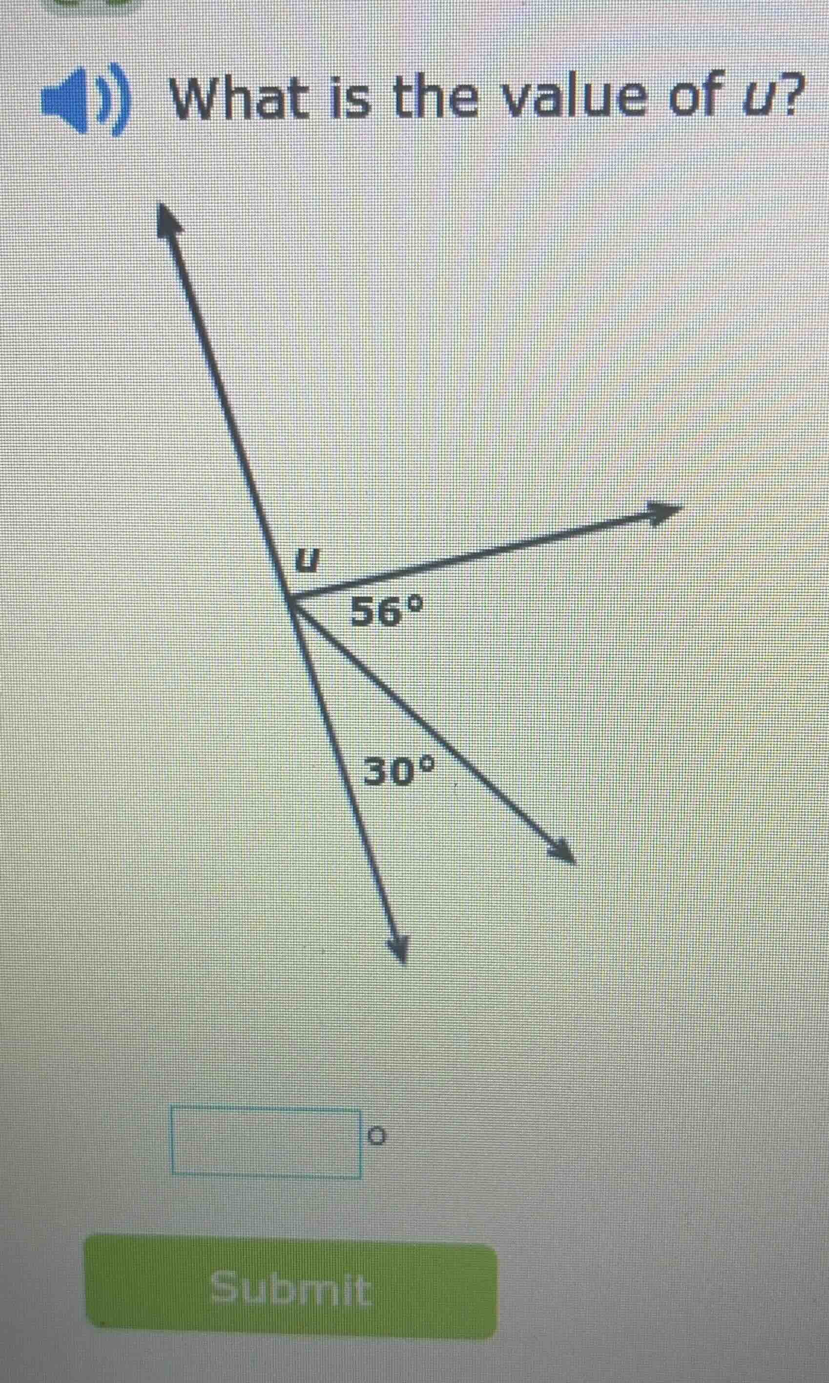 what is the value of u? 56° 30°