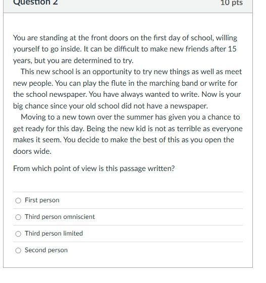 question 2 10 pts you are standing at the front doors on the first day …