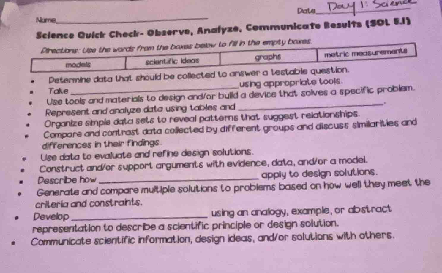 name______________________________ date day 1: science science quick ch…