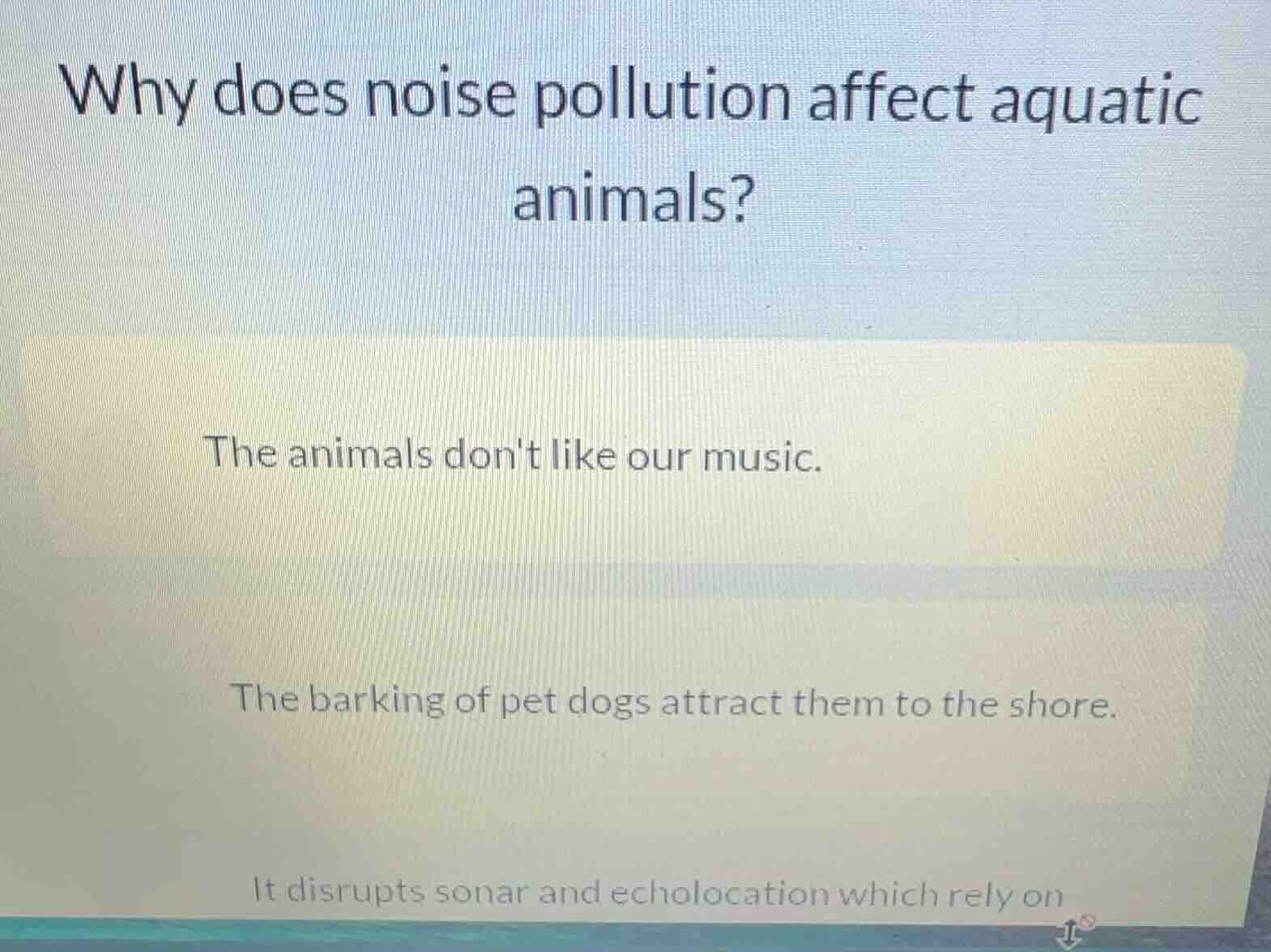 why does noise pollution affect aquatic animals? the animals dont like …