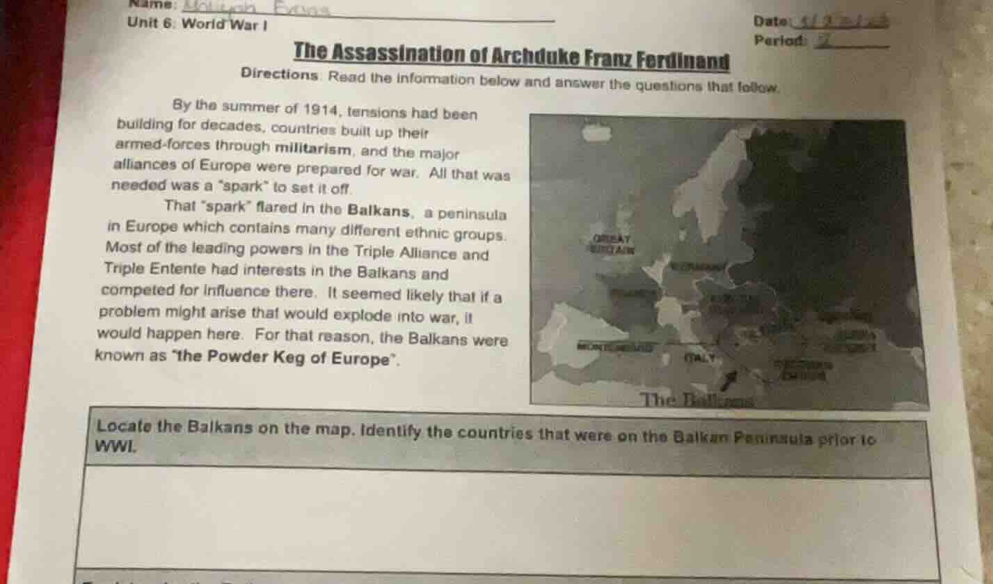 name: unit 6: world war i date period: the assassination of archduke fr…