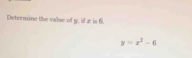 determine the value of y, if x is 6. y = x² - 6