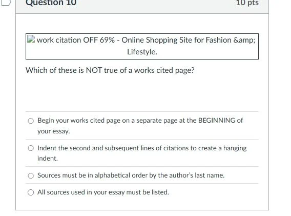 question 10 10 pts work citation off 69% - online shopping site for fas…