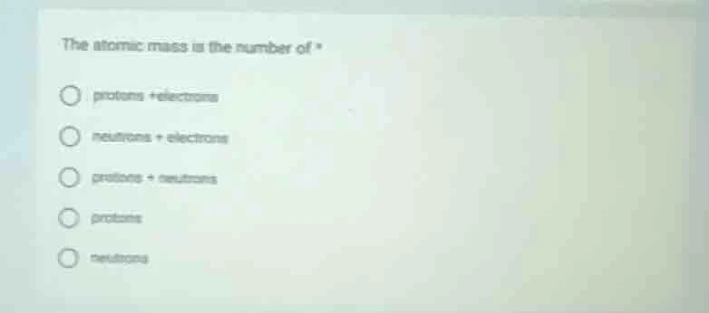 the atomic mass is the number of * protons + electrons neutrons + elect…