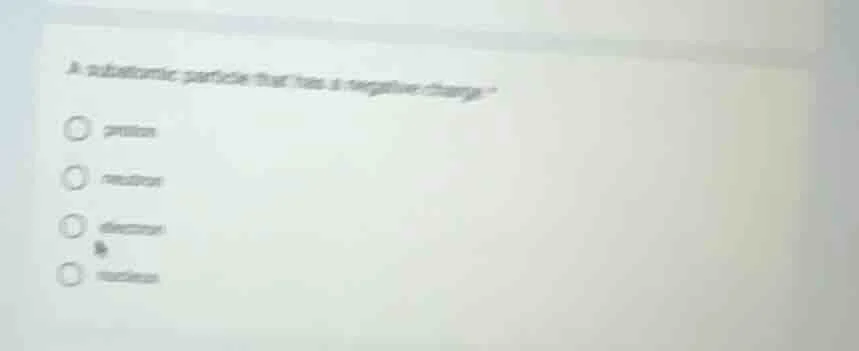 a subatomic particle that has a negative charge? proton neutron electro…