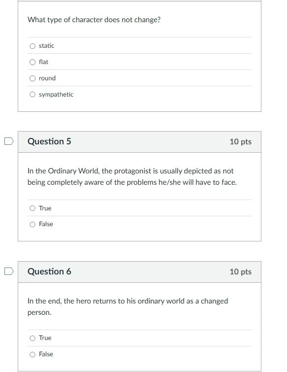 what type of character does not change? static flat round sympathetic q…