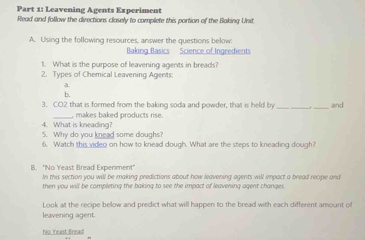 part 1: leavening agents experiment read and follow the directions clos…