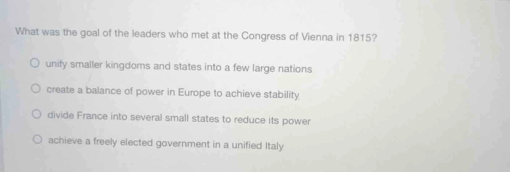 what was the goal of the leaders who met at the congress of vienna in 1…