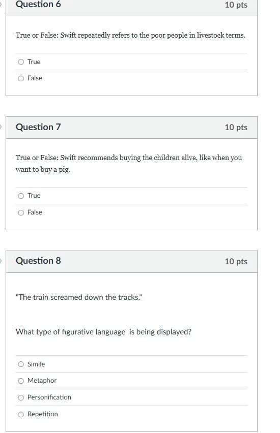 question 6 true or false: swift repeatedly refers to the poor people in…