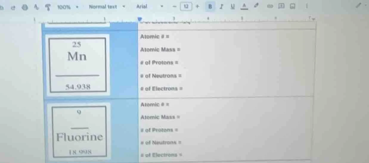 25 mn 54.938 atomic # = atomic mass = # of protons = # of neutrons = # …