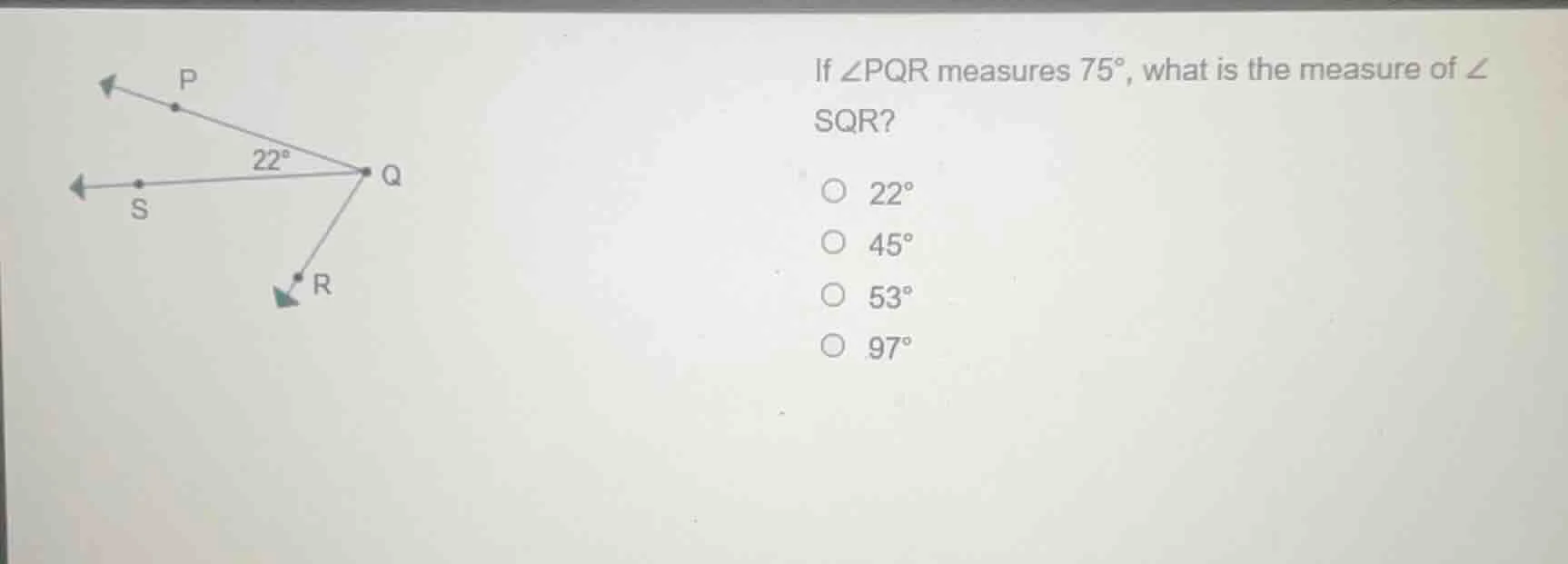 if $\\angle pqr$ measures $75^\\circ$, what is the measure of $\\angle …
