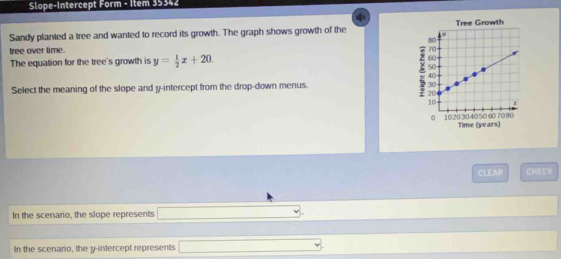 slope-intercept form - item 35342 sandy planted a tree and wanted to re…