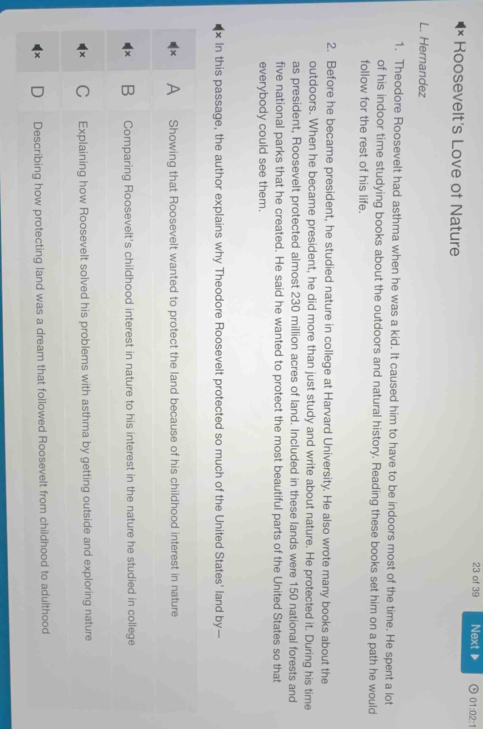 roosevelt’s love of nature l. hernandez 1. theodore roosevelt had asthm…