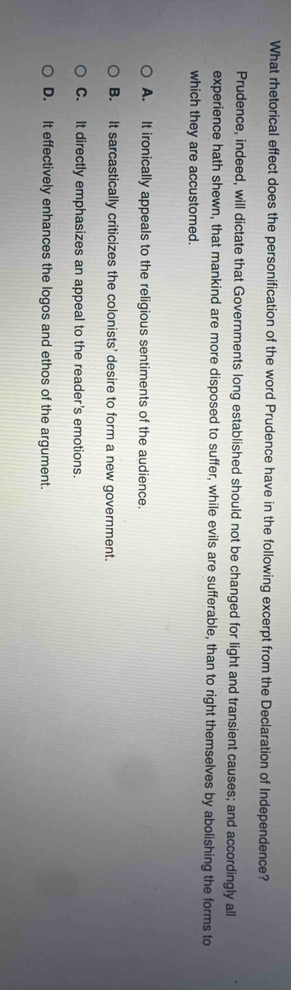 what rhetorical effect does the personification of the word prudence ha…