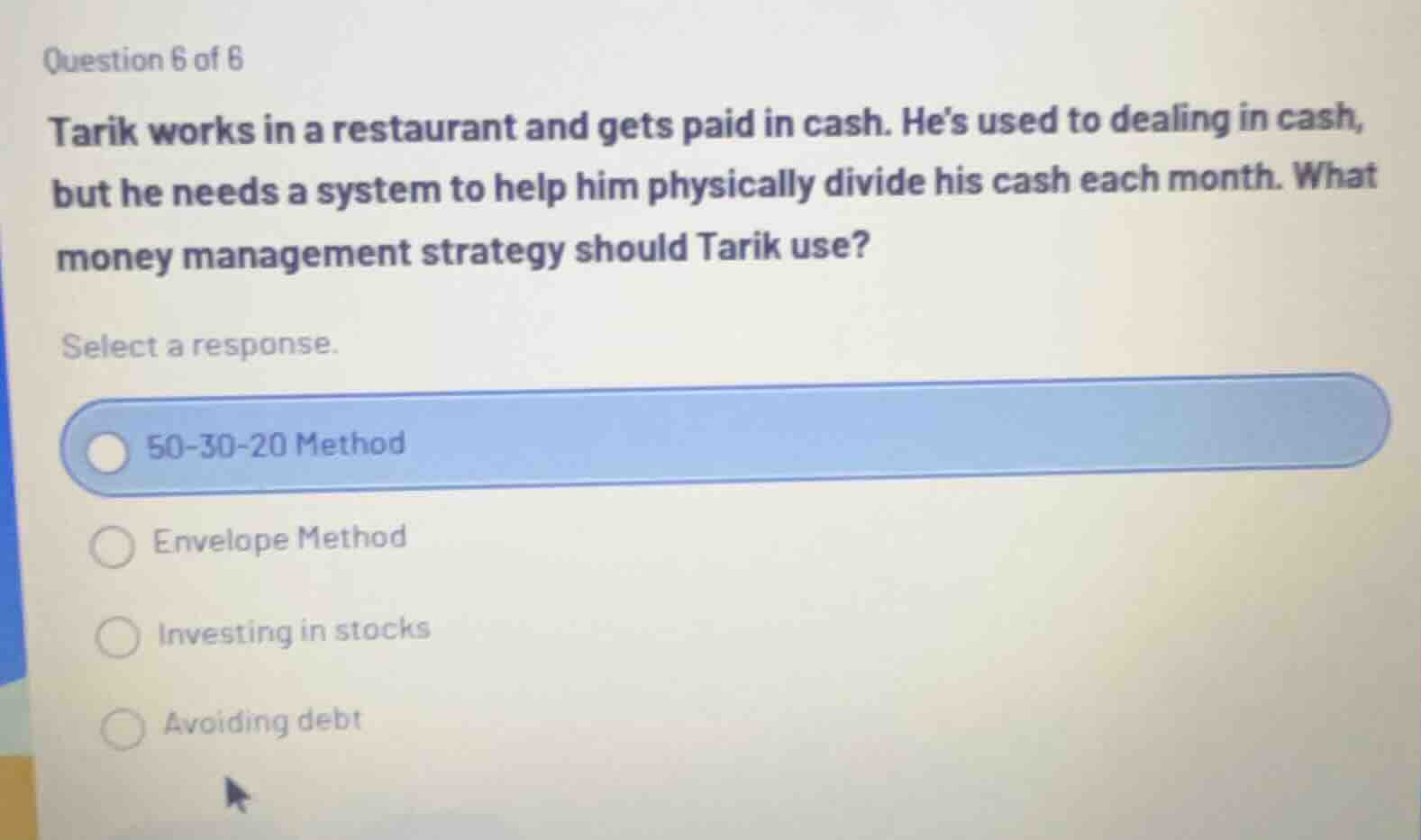 question 6 of 6 tarik works in a restaurant and gets paid in cash. hes …