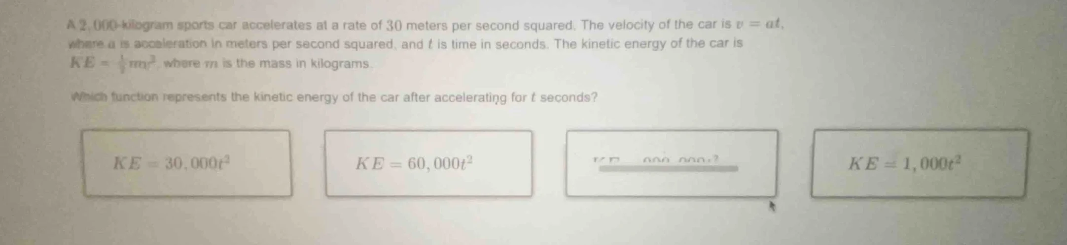 a 2,000 - kilogram sports car accelerates at a rate of 30 meters per se…